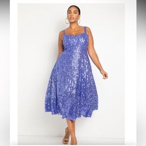 Eloquii sequin purple Bustier Flare Sequin midi Dress full skirt 18 new